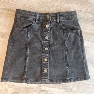 Mango Black Washed Denim Button-Front Mini Skirt